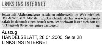 Scan-Auszug: HANDELSBLATT, 28.01.2000, Seite 28